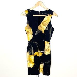White House Black Market | Black/Yellow Floral V-Neck Sleeveless Dress Sz 4